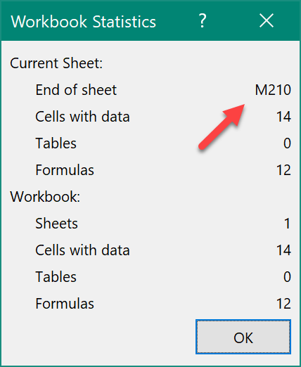 workbook statistics end of sheet